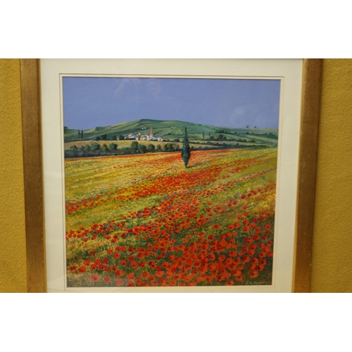 284 - Mixed Media Depicting Poppy Field by E.R. Evans, 72 x 72 cm