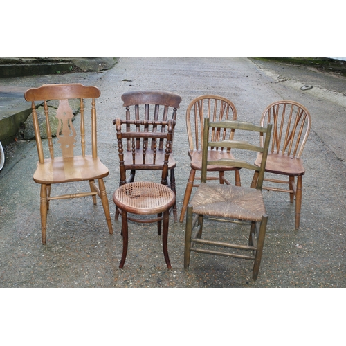 324 - Selection of Vintage Chairs Including a Pair of Spindle Back Chairs a Rattan Seat Chair and a Bobbin... 