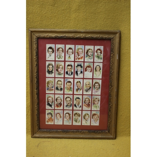 373 - Cigarette Cards, Framed of Actors and Actresses, 49 x 38 cm