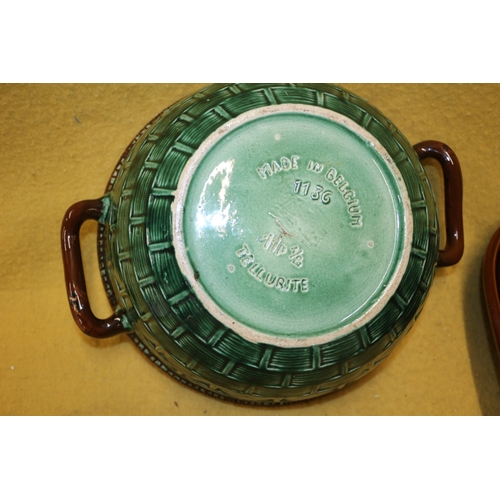 397 - 1930's Belgium Made Tellurite Majolica Styled Pot with Lid Designed Like a Basket with Vegetables on... 