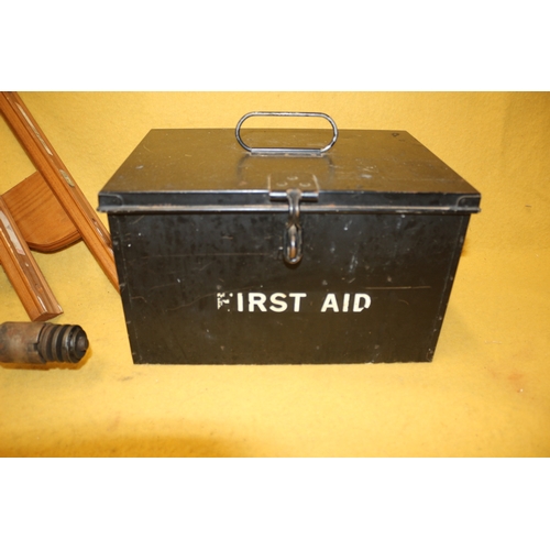 400 - Vintage Metal First Aid Box plus Starter motor?