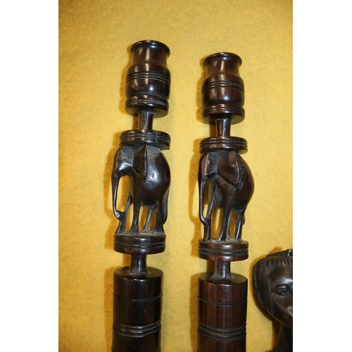 22 - African Tribal Candle Sticks, Plus x2 Busts, 27cm Tall