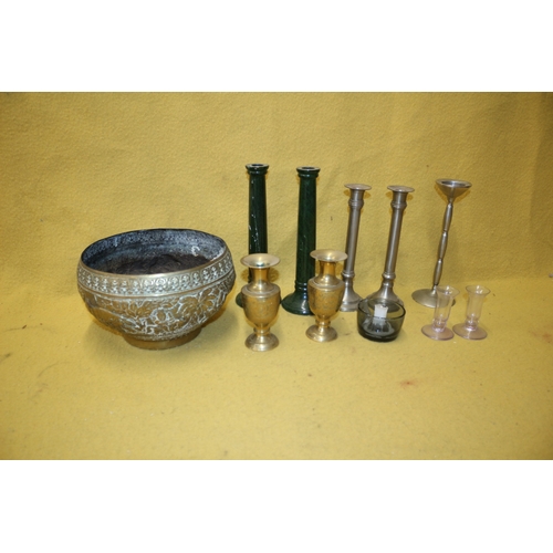 24 - Indian Copper Bowl plus Candle Sticks