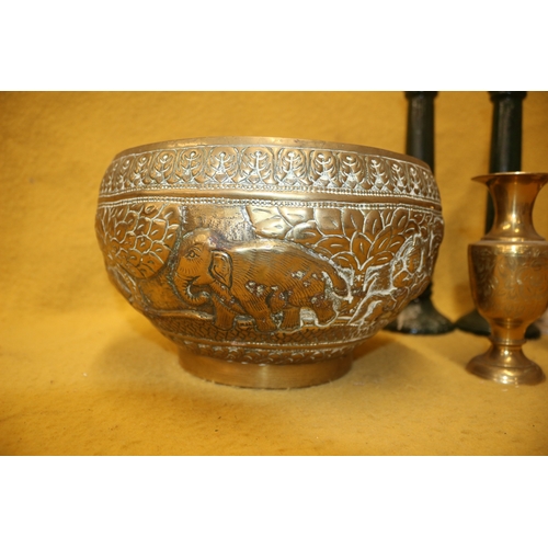 24 - Indian Copper Bowl plus Candle Sticks