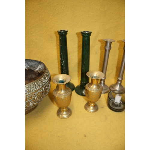 24 - Indian Copper Bowl plus Candle Sticks