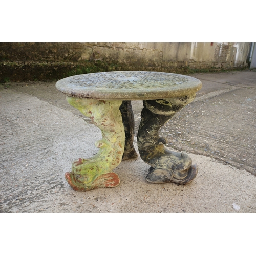 31 - Concrete Fish Leg Table, 1 Leg has an older repair,  66 cm diameter top