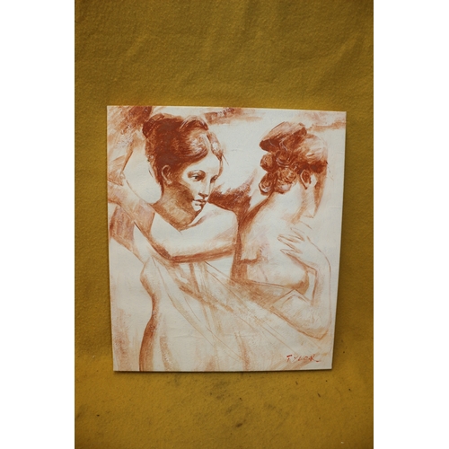 34 - Oil On Canvas of 2 Ladies, Signed Tylor, 47 x 55 cm