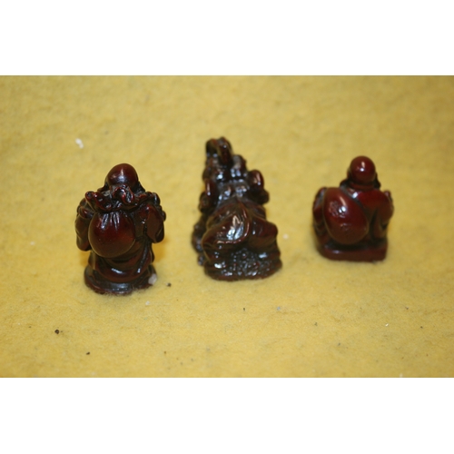 48 - 3 Small Red Resin Chinese Figures Including Elephant and Buddhas