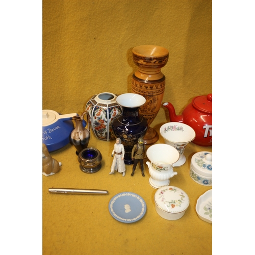 63 - Mixed Lot Including Glass Tea Pots etc, Coalport, Wedgwood, Watch