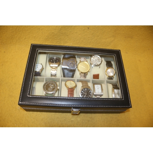 89 - Leather Display Case with 11 Watches