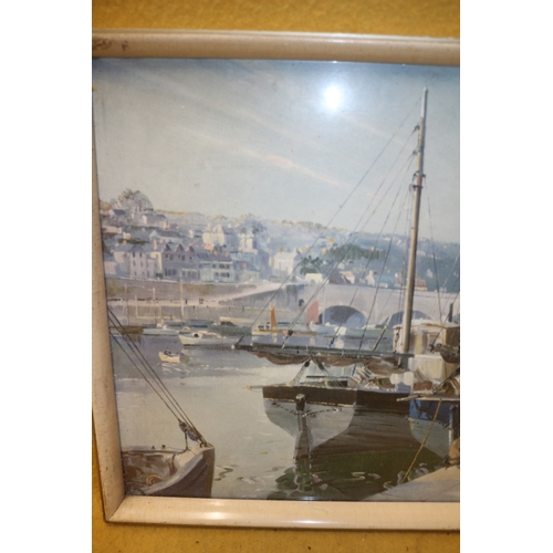 94 - Aged Print of Folkestone Harbour, Vernon Ward F+G , 50 x 41 cm