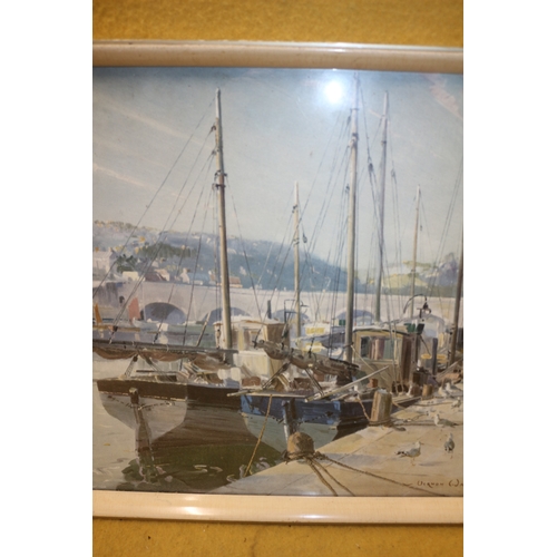 94 - Aged Print of Folkestone Harbour, Vernon Ward F+G , 50 x 41 cm