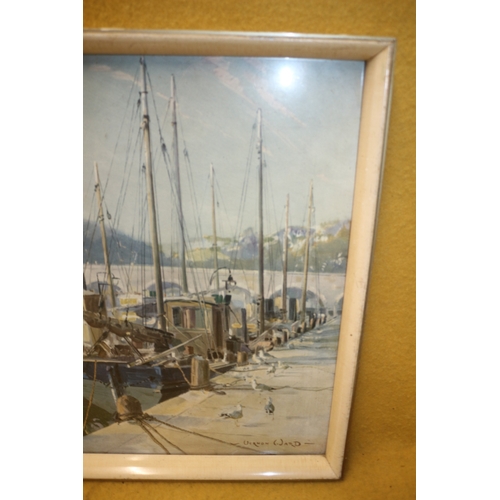 94 - Aged Print of Folkestone Harbour, Vernon Ward F+G , 50 x 41 cm