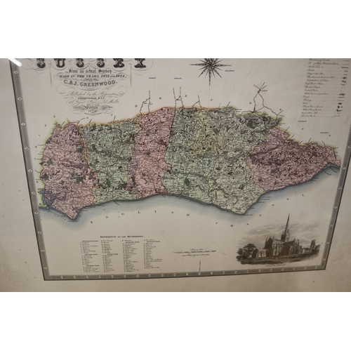 1 - The County of Sussex coloured map approx 54cm x 46cm