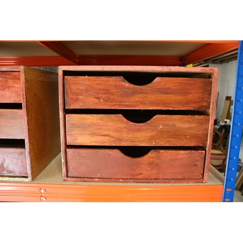 29 - x6 sets of vintage drawers, x4 3 drawer, x2 4 drawer circa 1980's plus vintage tennis racket