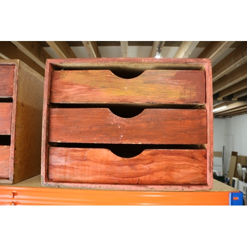 29 - x6 sets of vintage drawers, x4 3 drawer, x2 4 drawer circa 1980's plus vintage tennis racket