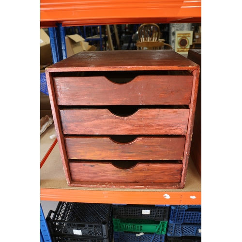 29 - x6 sets of vintage drawers, x4 3 drawer, x2 4 drawer circa 1980's plus vintage tennis racket