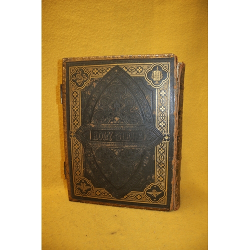 34 - Antique, brass bound, Browns Family Bible with colourings