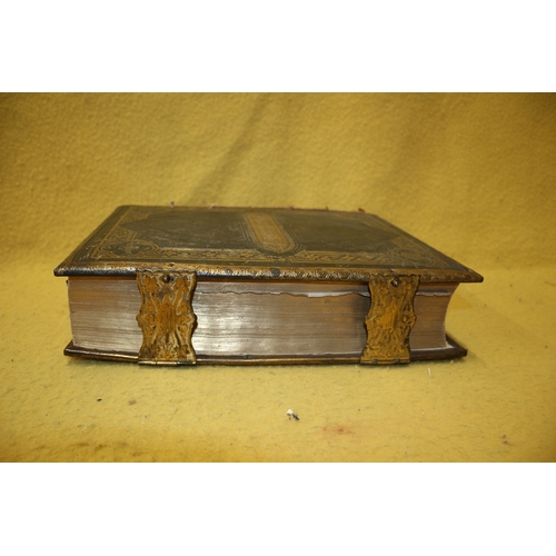 34 - Antique, brass bound, Browns Family Bible with colourings