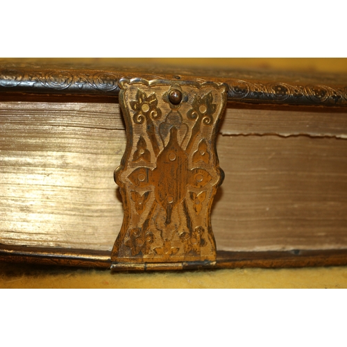 34 - Antique, brass bound, Browns Family Bible with colourings