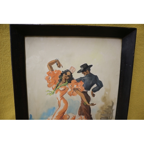 53 - Watercolour of Spanish dancers signed Fennian? 54cm x 40cm