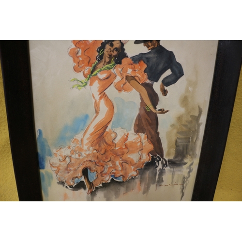 53 - Watercolour of Spanish dancers signed Fennian? 54cm x 40cm