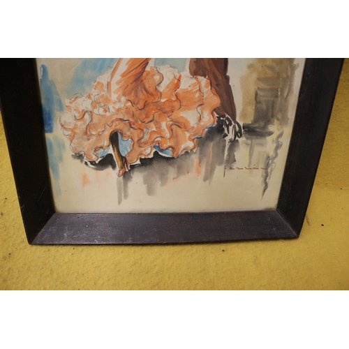 53 - Watercolour of Spanish dancers signed Fennian? 54cm x 40cm