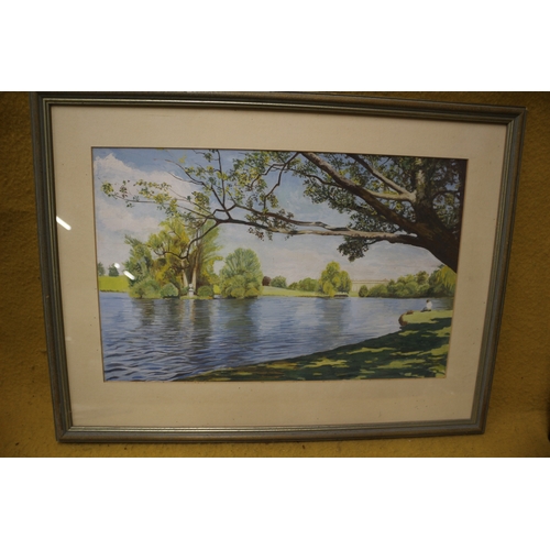 59 - Signed painting of lake 45cm x 49cm