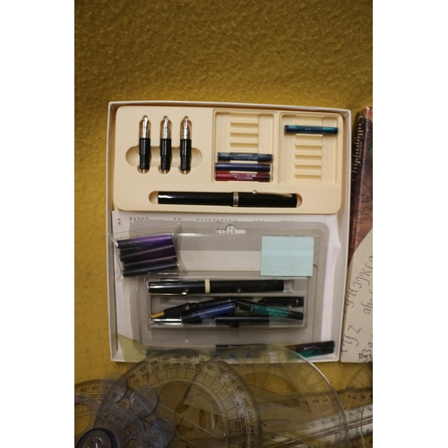 63 - Calligraphy Items plus Parker Pens, Rulers etc