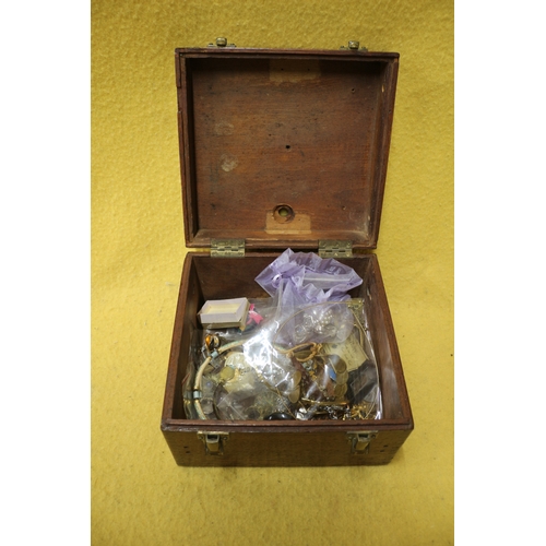 67 - Wooden Box including Costume Jewellery