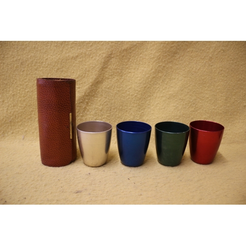 72 - Set of 4 Vintage Metal Tumblers in Hide Case