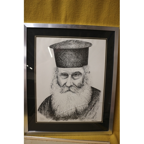 8 - x4 large Cyprus pictures, x2 titled 'Cypriot Villager' and x2 'Priest Limassol Cyprus' 66cm x 55cm