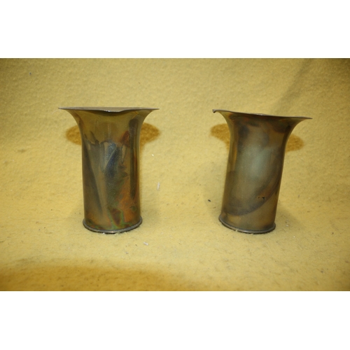 86 - 3 x Trench Art Vases plus Trench Art Coal Scuttle - Tallest Item 30cm