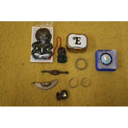 93 - Selection of Jewellery including Brooches, Cufflinks, Earrings and a Silver Marked Pendant with King... 