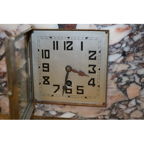 99 - Art Deco Marble Clock with Garnitures