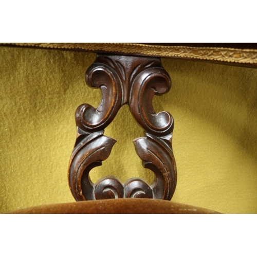 100 - Antique Victorian Mahogany Cockfighting Horseshoe Back Library Arm Chair with Velour Covering