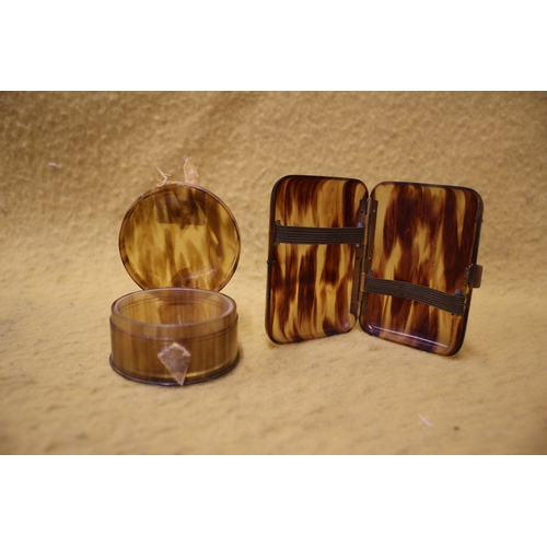 112 - Thin Tortoise Shell Cigarette Case and Lidded Pot with Liner