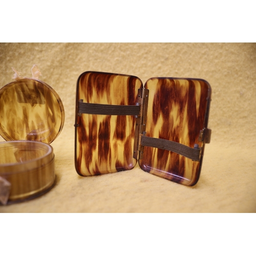 112 - Thin Tortoise Shell Cigarette Case and Lidded Pot with Liner