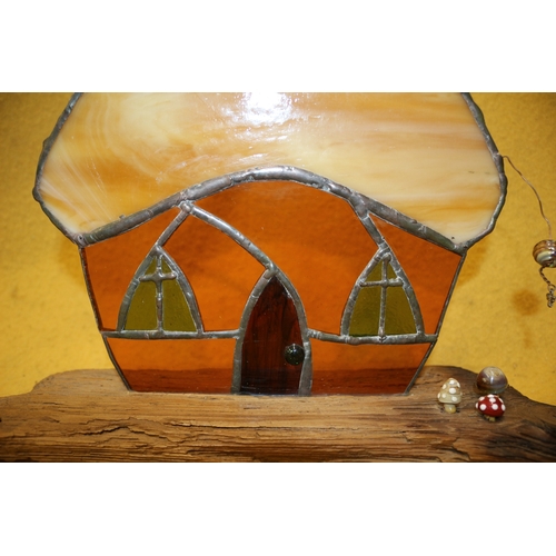 17 - Leaded Glass Pixie House, 28.5cm Tall