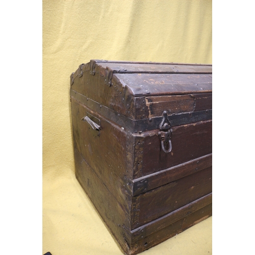 24 - Antique Canvas Covered Pine Trunk, 90cm Wide