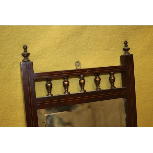 30 - Early 20th Century Wall Hung Bevel Edge Mirror with Candle Shelf and Finials, 63cm Tall