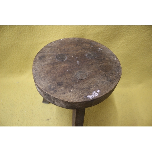 37 - Hand Carved Milking Stool Vintage, 30.5 cm Tall