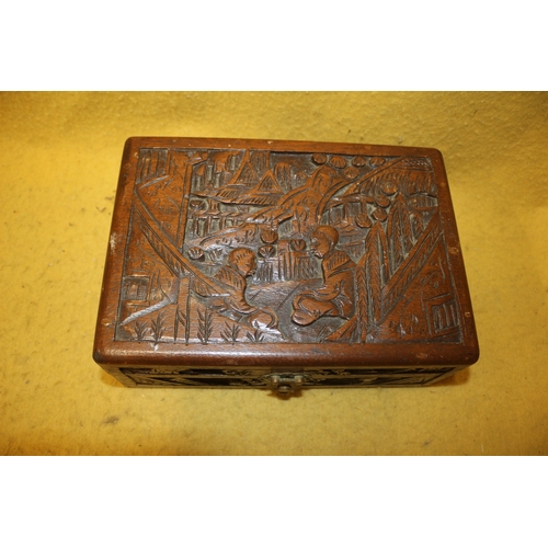 43 - Vintage Carved Wooden Box, 25cm wide