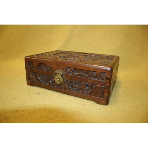 43 - Vintage Carved Wooden Box, 25cm wide