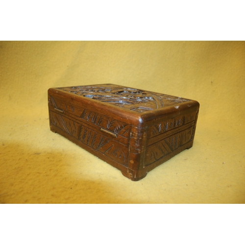 43 - Vintage Carved Wooden Box, 25cm wide