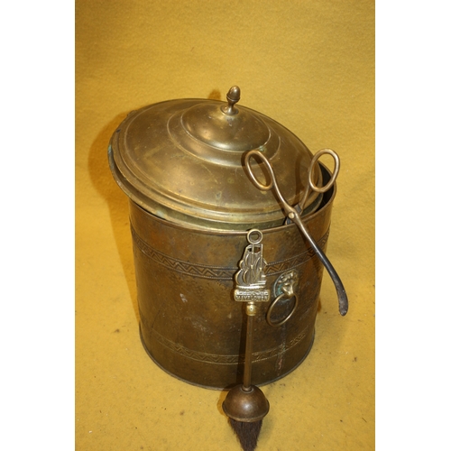 44 - Vintage Coal Bucket with Coal with Fire Side Tools