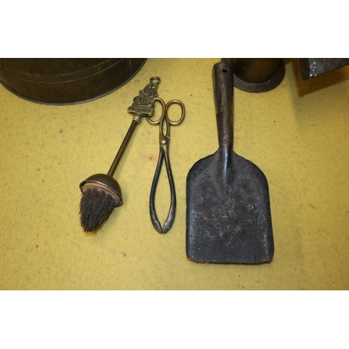 44 - Vintage Coal Bucket with Coal with Fire Side Tools