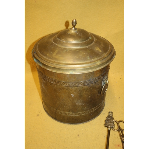 44 - Vintage Coal Bucket with Coal with Fire Side Tools