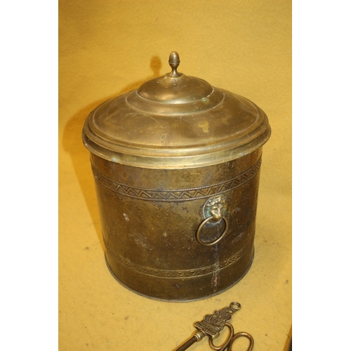 44 - Vintage Coal Bucket with Coal with Fire Side Tools