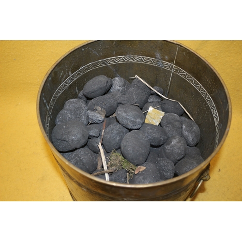 44 - Vintage Coal Bucket with Coal with Fire Side Tools